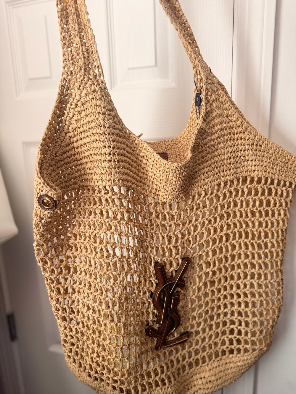 Authentic Saint Laurent Rive Gauche Raffia Tote Bag – Natural